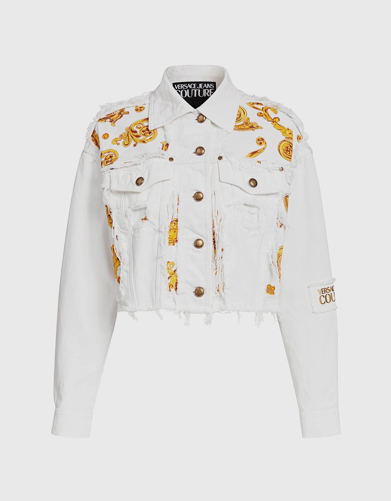 Versace Jeans Couture Baroque Jewels Printed Insert Denim Cropped Jacket 3 Versace Jeans Couture Baroque Jewels Printed Insert Denim Cropped Jacket
