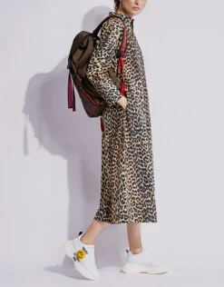 Ganni Leopard Cotton Poplin High Neck Midi Dress -Gani Clothing Shop 136082