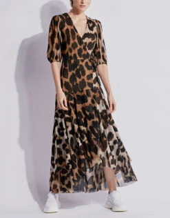 Ganni Leopard Print V-neck Wrapped Maxi Dress -Gani Clothing Shop 136086