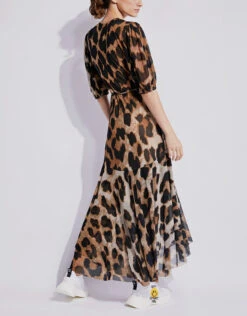 Ganni Leopard Print V-neck Wrapped Maxi Dress -Gani Clothing Shop 136087