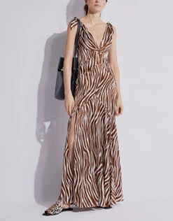 Diane Von Furstenberg Scarlette Zebra-print Satin Maxi Dress -Gani Clothing Shop 136965