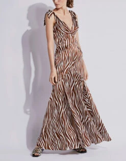 Diane Von Furstenberg Scarlette Zebra-print Satin Maxi Dress -Gani Clothing Shop 136966