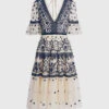 Needle & Thread Midsummer V-neck Floral Lace Knee Length Dress