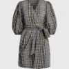 Ganni Seersucker Check Wrapped Mini Dress -Gani Clothing Shop 190726