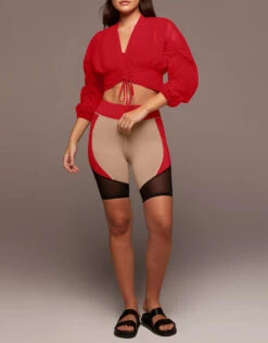 Michi Maverick Long Sleeve Cropped Top-Fire Red -Gani Clothing Shop 2532368