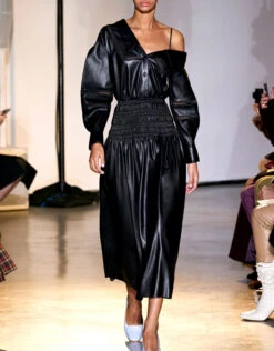 SELF PORTRAIT Self-Portrait Faux Leather Off-the-Shoulder Midi Dress -Gani Clothing Shop 256638