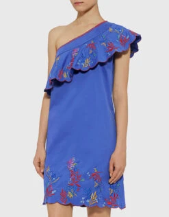 Saloni Esme Ruffle One-Shoulder Embroidered Mini Dress -Gani Clothing Shop 25988