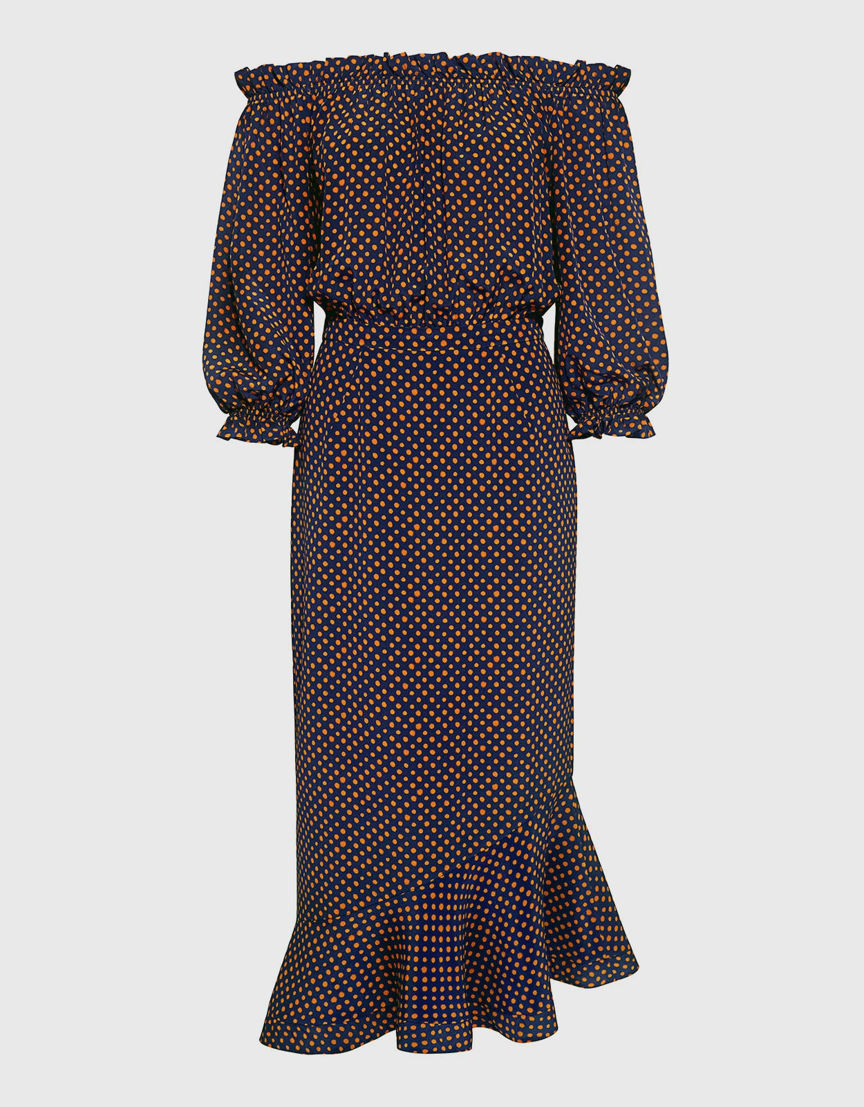 Saloni Grace Off Shoulder Polka-dots Ruffled Midi Dress 3 Saloni Grace Off Shoulder Polka-dots Ruffled Midi Dress