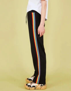 Être Cécile Rainbow Rib Stripe Retro Track Pants-Rainbow Black