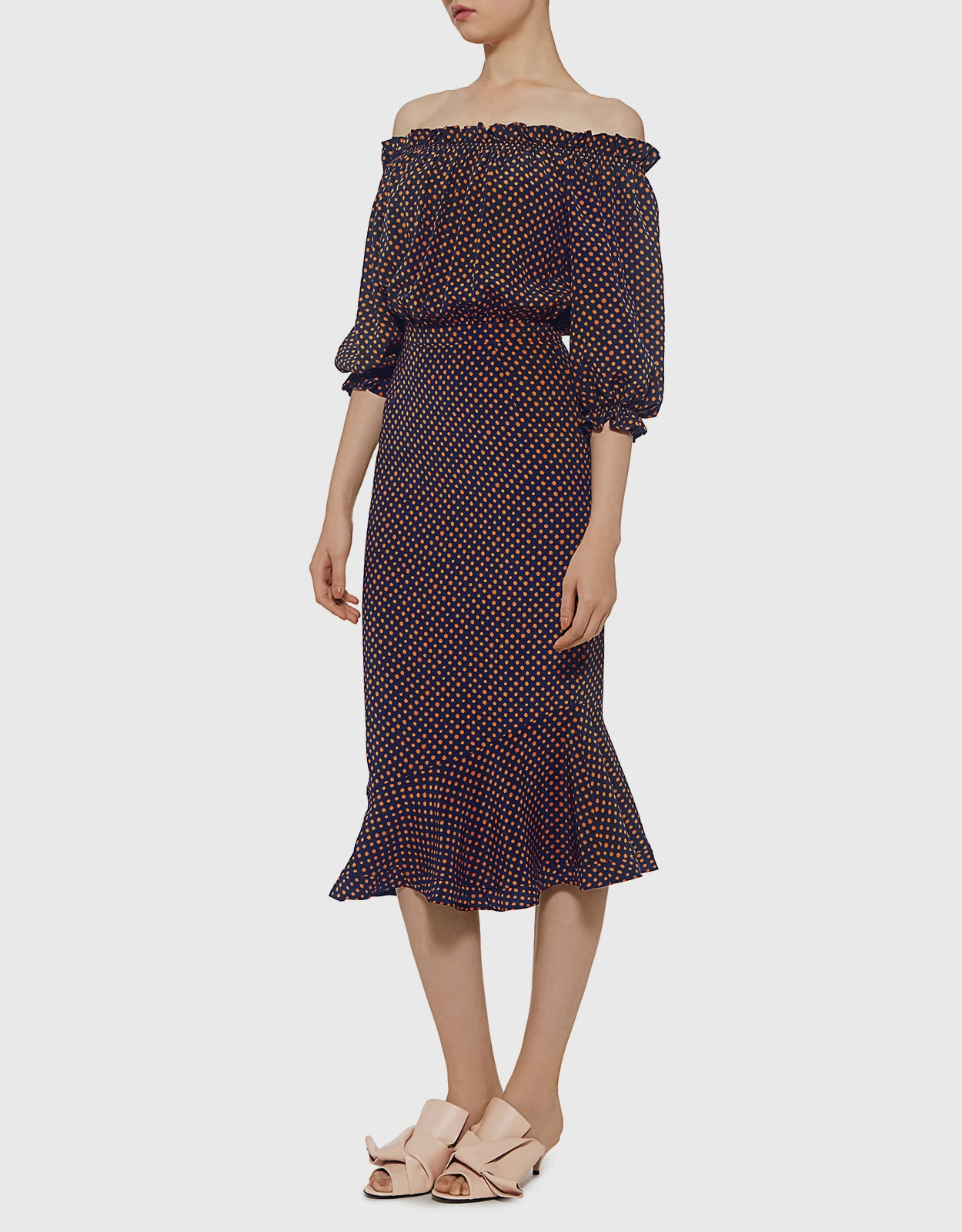 Saloni Grace Off Shoulder Polka-dots Ruffled Midi Dress 6 Saloni Grace Off Shoulder Polka-dots Ruffled Midi Dress - Image 4