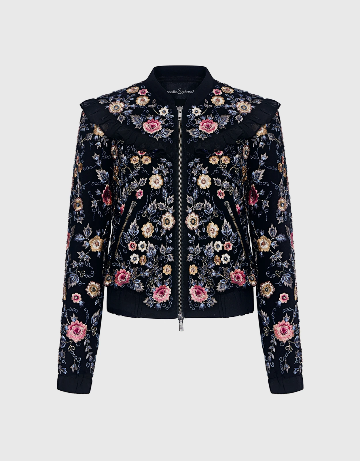 Needle & Thread Whisper Floral Embroidered Ruffle Bomber Jacket 3 Needle & Thread Whisper Floral Embroidered Ruffle Bomber Jacket