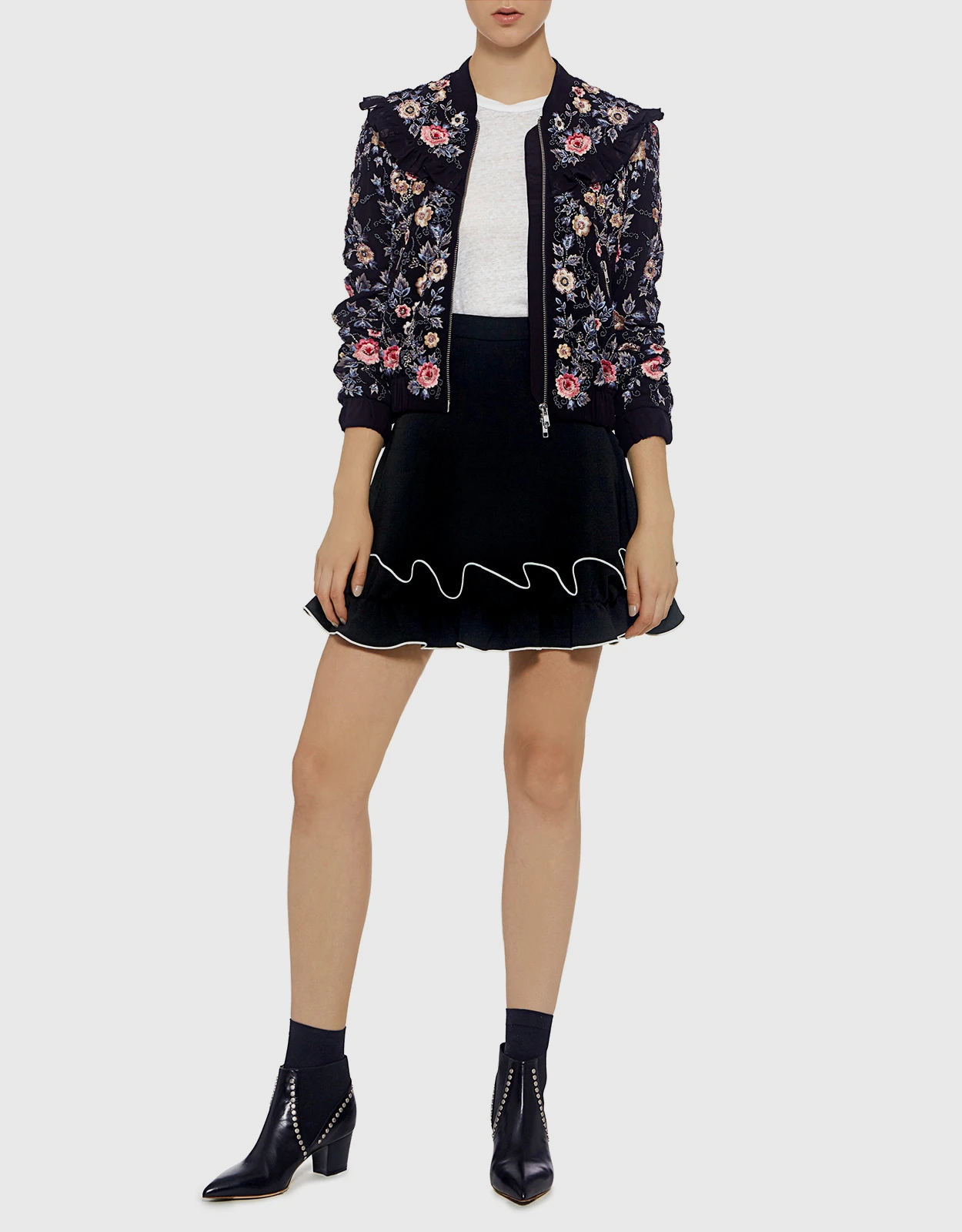 Needle & Thread Whisper Floral Embroidered Ruffle Bomber Jacket 5 Needle & Thread Whisper Floral Embroidered Ruffle Bomber Jacket - Image 3