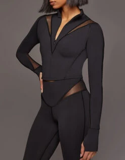 Michi Peak Long Sleeve Crop Top-Black