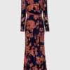 Saloni Tina Boat-neck Open Back Velvet Floral Midi Dress -Gani Clothing Shop 27575