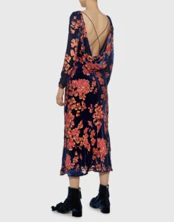 Saloni Tina Boat-neck Open Back Velvet Floral Midi Dress -Gani Clothing Shop 27750