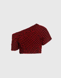 Rachel Comey Pout Off-the-Shoulder Gingham Cropped Top
