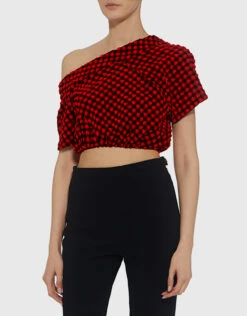 Rachel Comey Pout Off-the-Shoulder Gingham Cropped Top -Gani Clothing Shop 31143