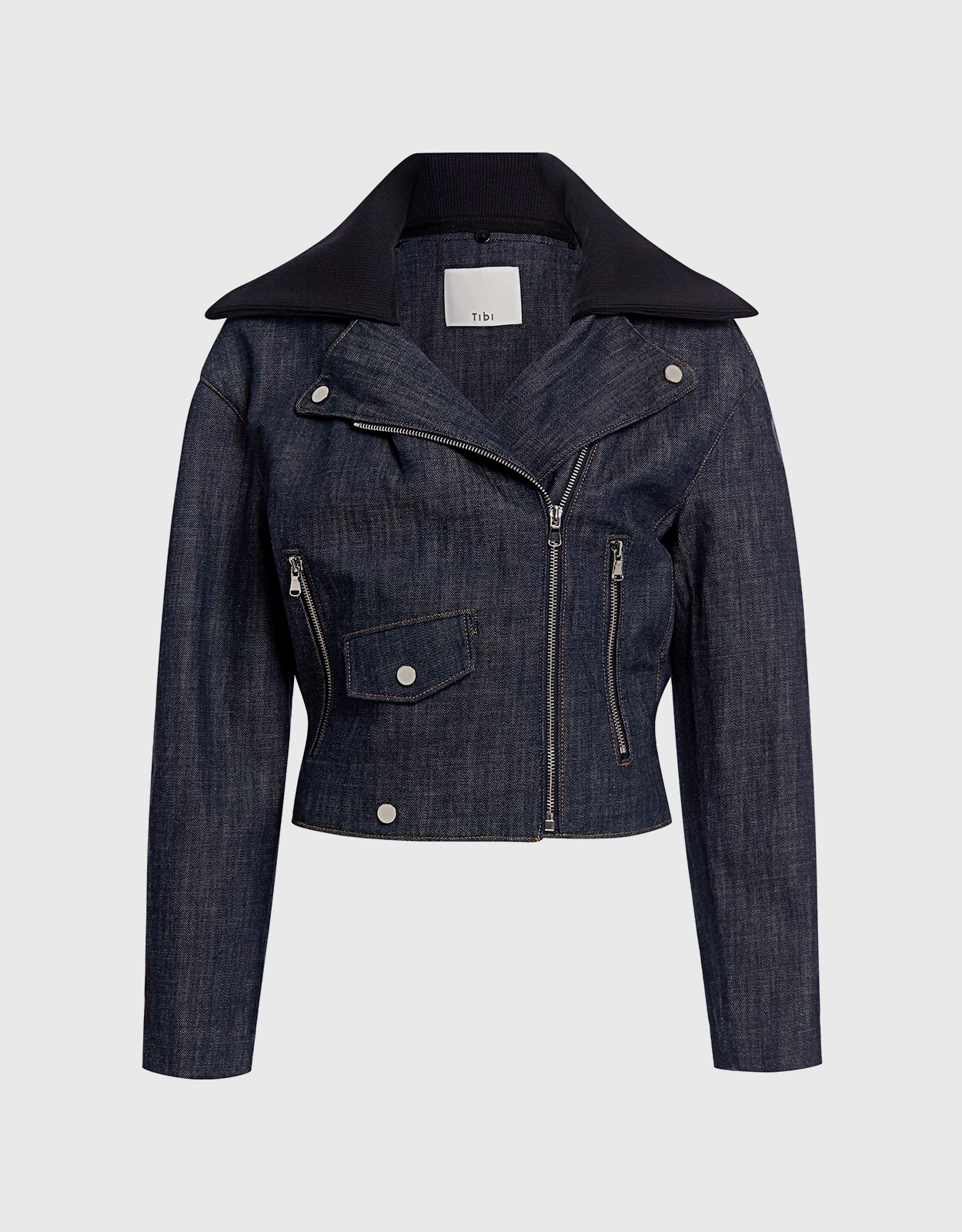 Tibi Removable Collar Oversized Denim Cropped Moto Jacket 4 Tibi Removable Collar Oversized Denim Cropped Moto Jacket - Image 2
