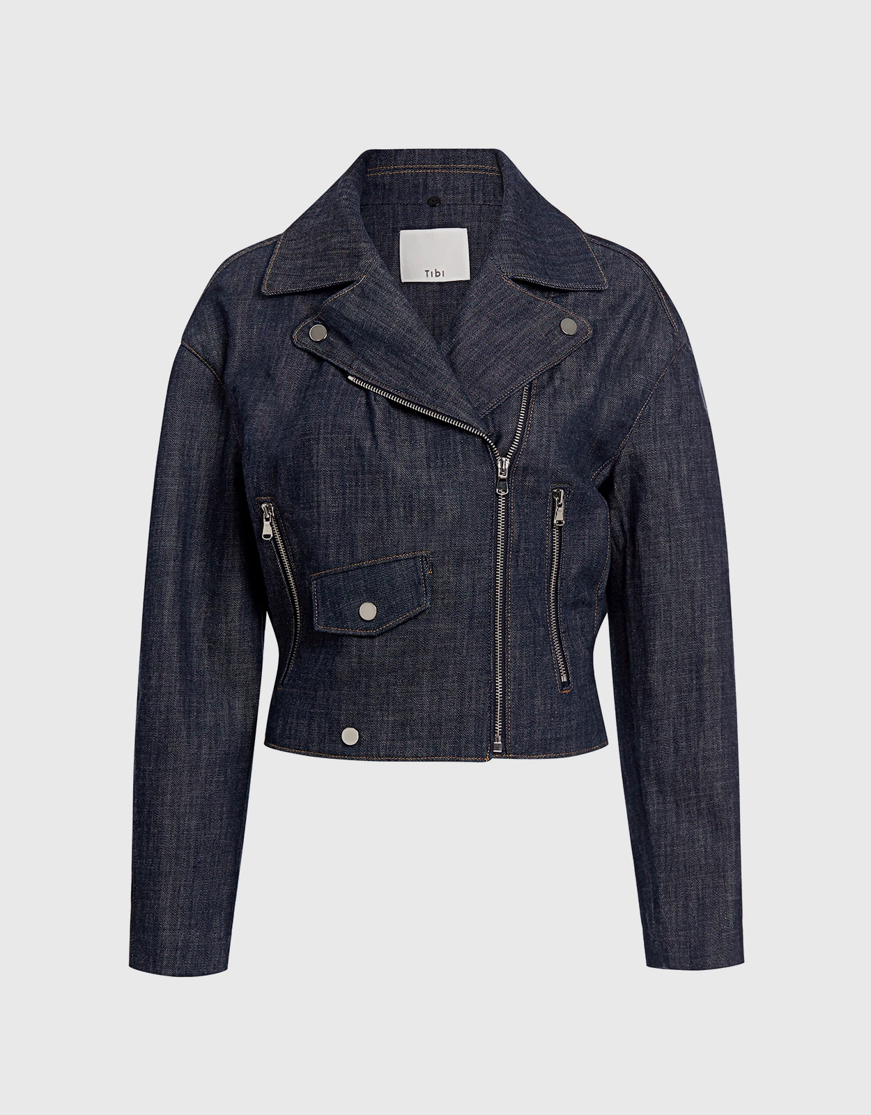 Tibi Removable Collar Oversized Denim Cropped Moto Jacket 5 Tibi Removable Collar Oversized Denim Cropped Moto Jacket - Image 3