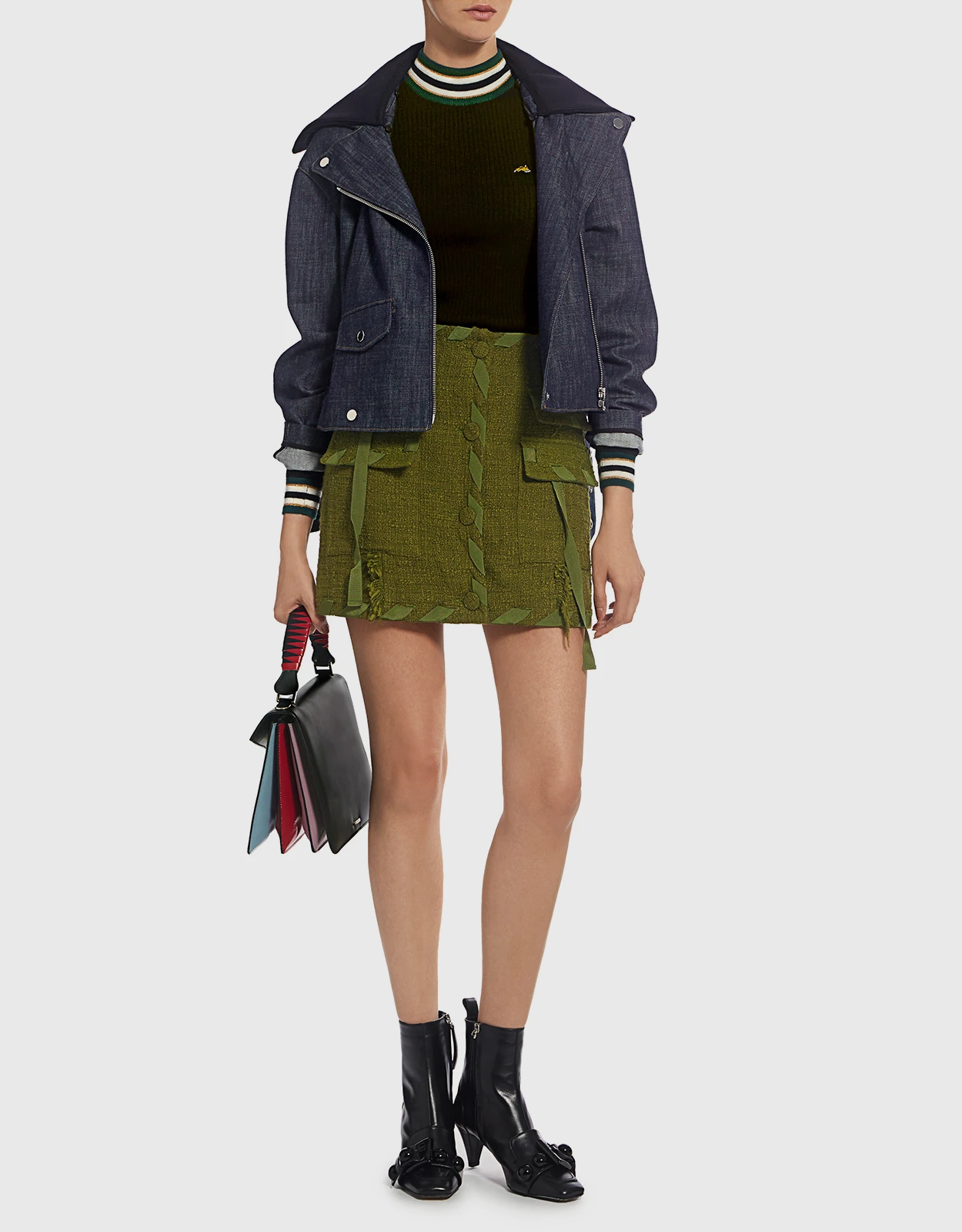 Tibi Removable Collar Oversized Denim Cropped Moto Jacket 6 Tibi Removable Collar Oversized Denim Cropped Moto Jacket - Image 4