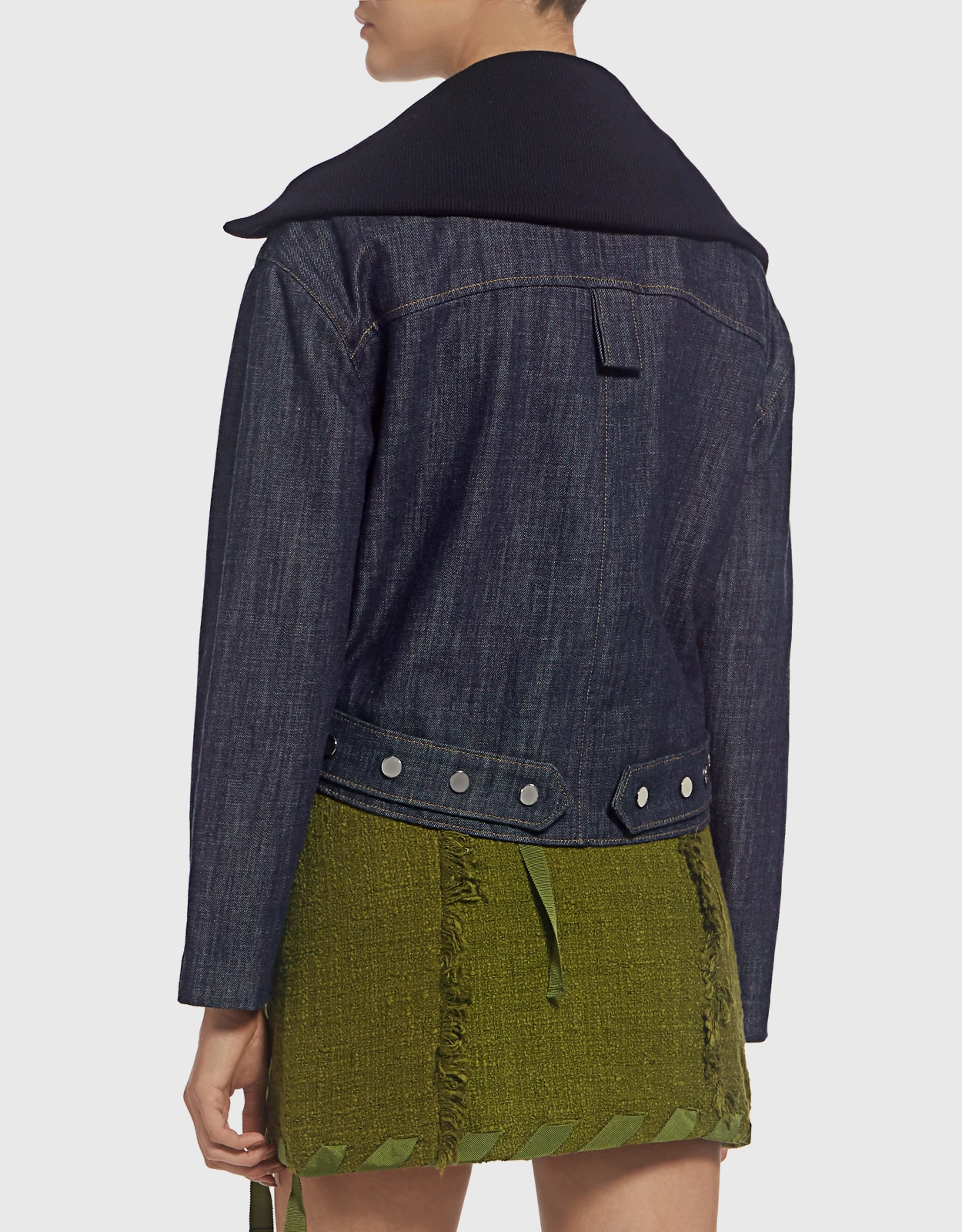 Tibi Removable Collar Oversized Denim Cropped Moto Jacket 8 Tibi Removable Collar Oversized Denim Cropped Moto Jacket - Image 6