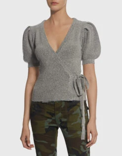 Rachel Comey Agita V-neck Puff Sleeve Wrap Cropped Knit Top -Gani Clothing Shop 32983