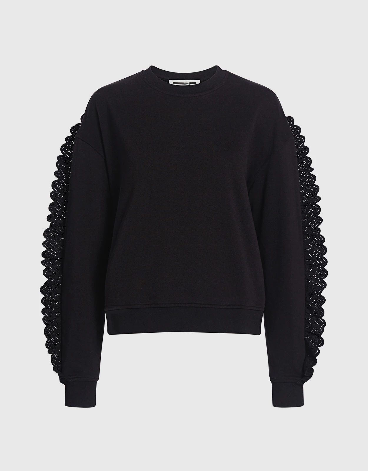 McQ Alexander McQueen Eyelet Lace Ruffle-Sleeve Sweatshirt 3 McQ Alexander McQueen Eyelet Lace Ruffle-Sleeve Sweatshirt