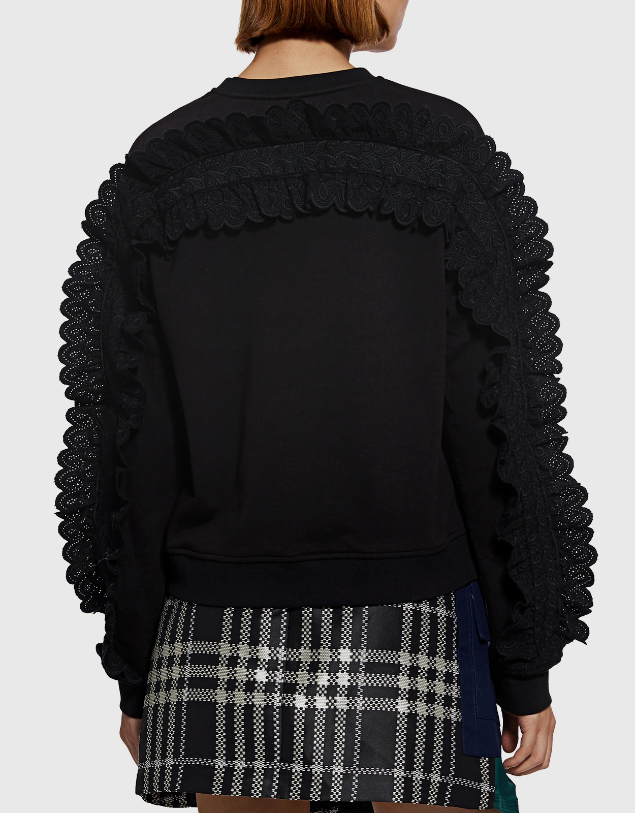 McQ Alexander McQueen Eyelet Lace Ruffle-Sleeve Sweatshirt 8 McQ Alexander McQueen Eyelet Lace Ruffle-Sleeve Sweatshirt - Image 6