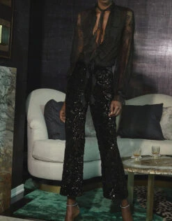 Alexis Pace Sequin Flare Cropped Pants -Gani Clothing Shop 34542