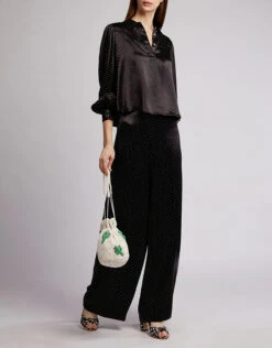 Ganni Cameron Dotted Satin Wide-leg Pants -Gani Clothing Shop 36214