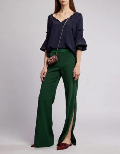 Jonathan Simkhai Crepe Satin Slit Button Straight Leg Pants -Gani Clothing Shop 37319