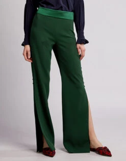 Jonathan Simkhai Crepe Satin Slit Button Straight Leg Pants -Gani Clothing Shop 37320