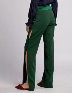 Jonathan Simkhai Crepe Satin Slit Button Straight Leg Pants -Gani Clothing Shop 37321