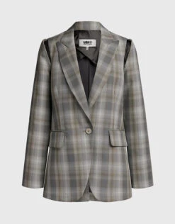 MM6 Maison Margiela Shoulder Cutout Detail Plaid Blazer