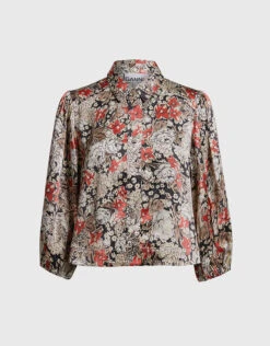 Ganni Cameron Floral Satin Cropped Blouse