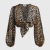Ganni Blakely Leopard Silk-blend Cropped Top
