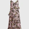 Kenzo Flying Phoenix Silk Ruffled Knee Length Dress -Gani Clothing Shop 40154