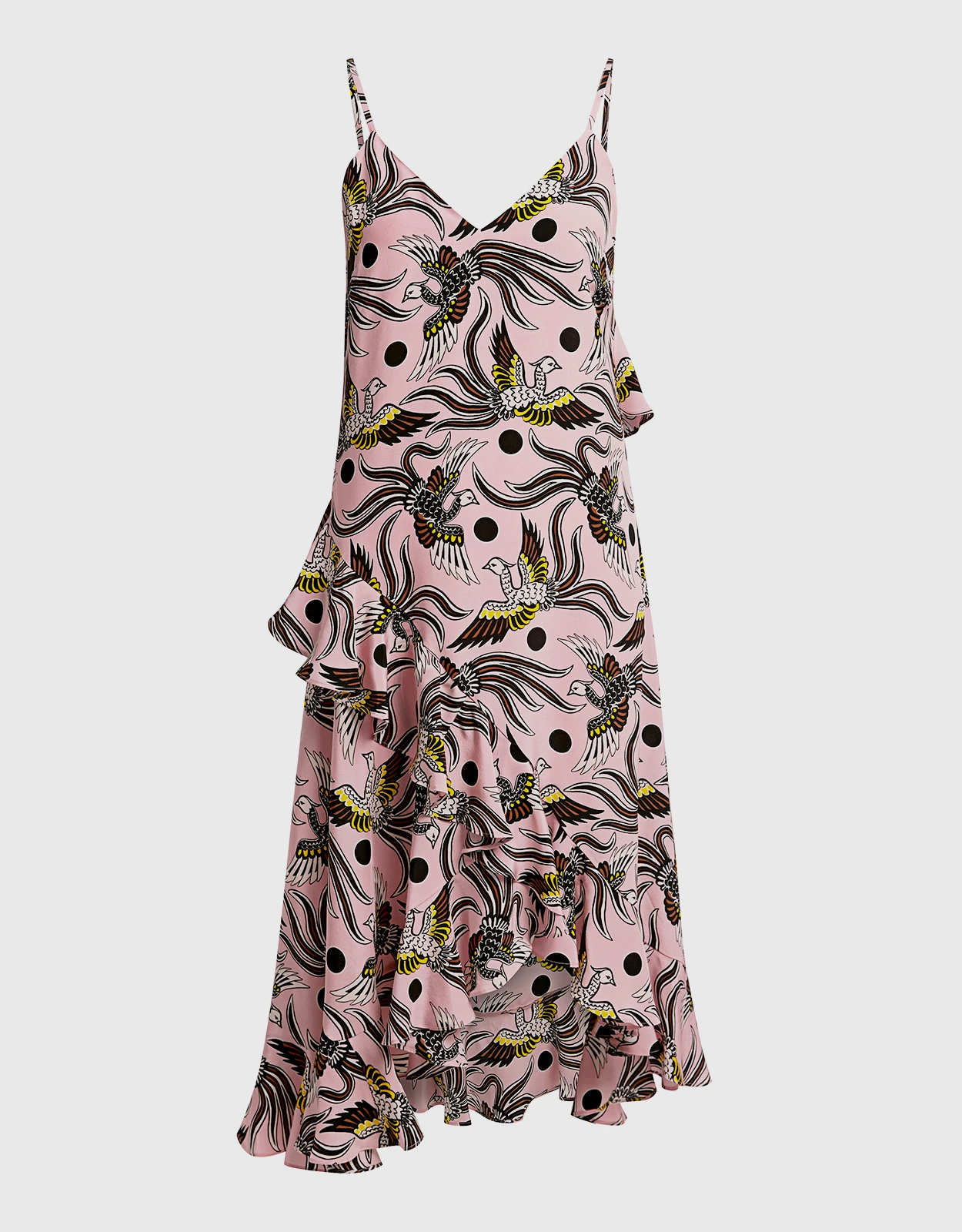 Kenzo Flying Phoenix Silk Ruffled Knee Length Dress 3 Kenzo Flying Phoenix Silk Ruffled Knee Length Dress