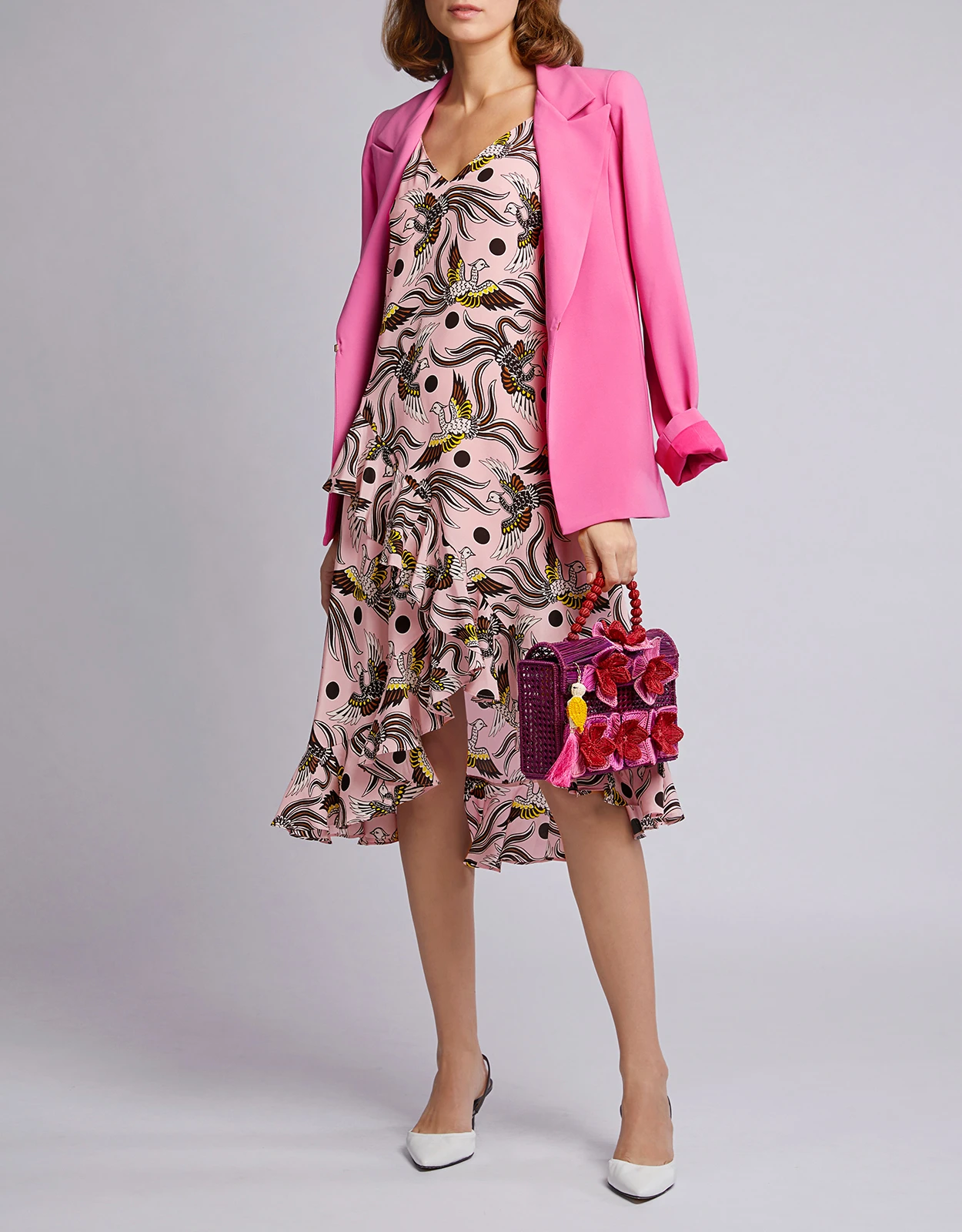 Kenzo Flying Phoenix Silk Ruffled Knee Length Dress 4 Kenzo Flying Phoenix Silk Ruffled Knee Length Dress - Image 2