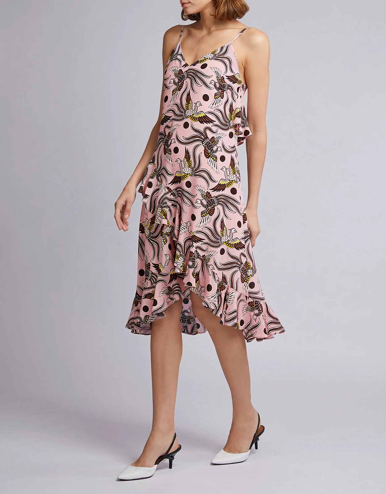 Kenzo Flying Phoenix Silk Ruffled Knee Length Dress 5 Kenzo Flying Phoenix Silk Ruffled Knee Length Dress - Image 3