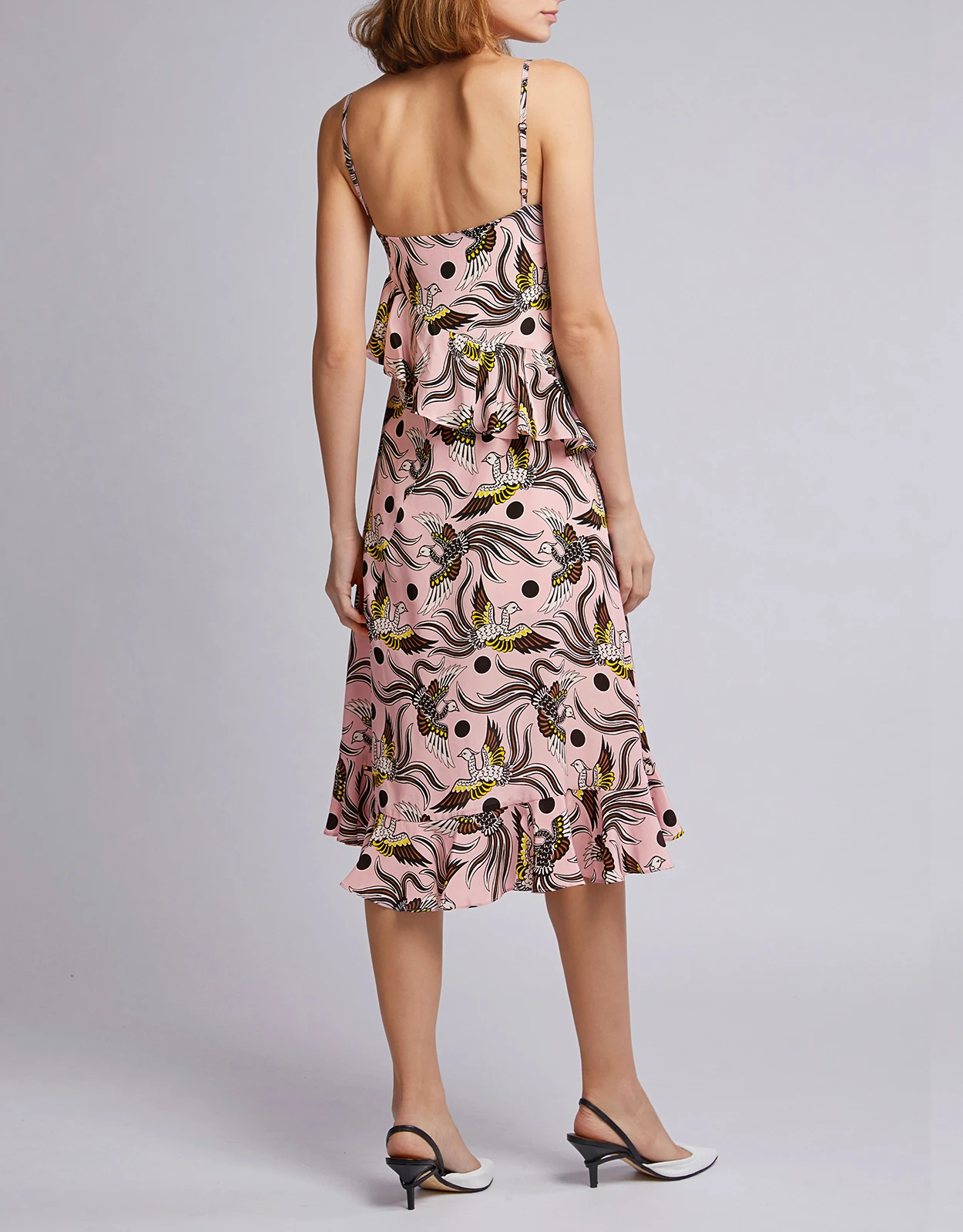 Kenzo Flying Phoenix Silk Ruffled Knee Length Dress 6 Kenzo Flying Phoenix Silk Ruffled Knee Length Dress - Image 4