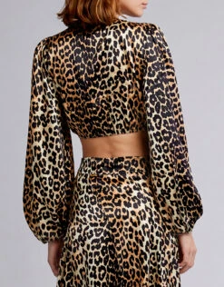 Ganni Blakely Leopard Silk-blend Cropped Top -Gani Clothing Shop 40464