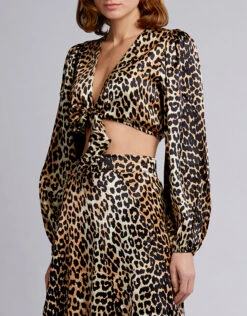 Ganni Blakely Leopard Silk-blend Cropped Top -Gani Clothing Shop 40465