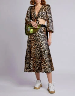 Ganni Blakely Leopard Silk-blend Cropped Top -Gani Clothing Shop 40466