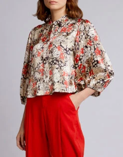 Ganni Cameron Floral Satin Cropped Blouse -Gani Clothing Shop 40554
