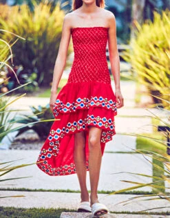 Alexis Revada Geometric Embroidered Tiered Knee Length Dress -Gani Clothing Shop 41868