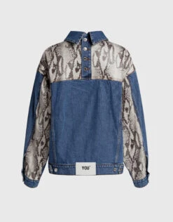 MSGM Snake-print Paneled Denim Jacket -Gani Clothing Shop 42900