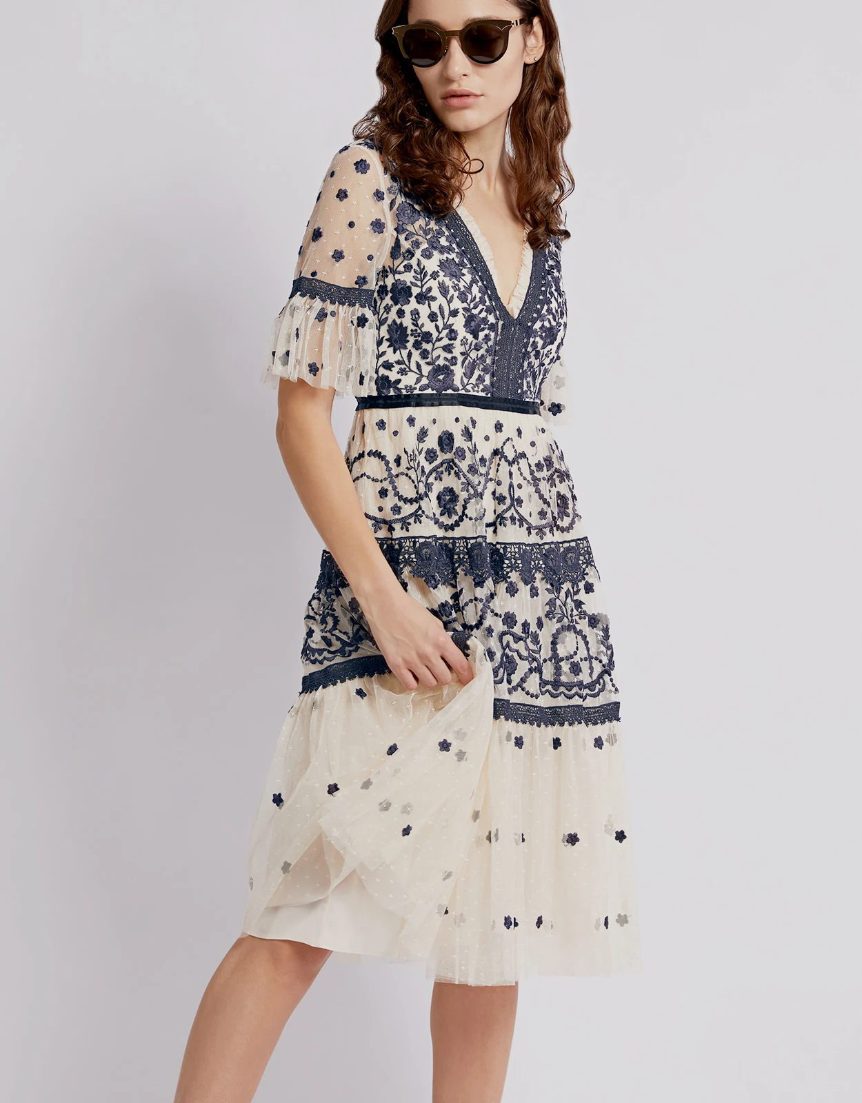 Needle & Thread Midsummer V-neck Floral Lace Knee Length Dress 5 Needle & Thread Midsummer V-neck Floral Lace Knee Length Dress - Image 3