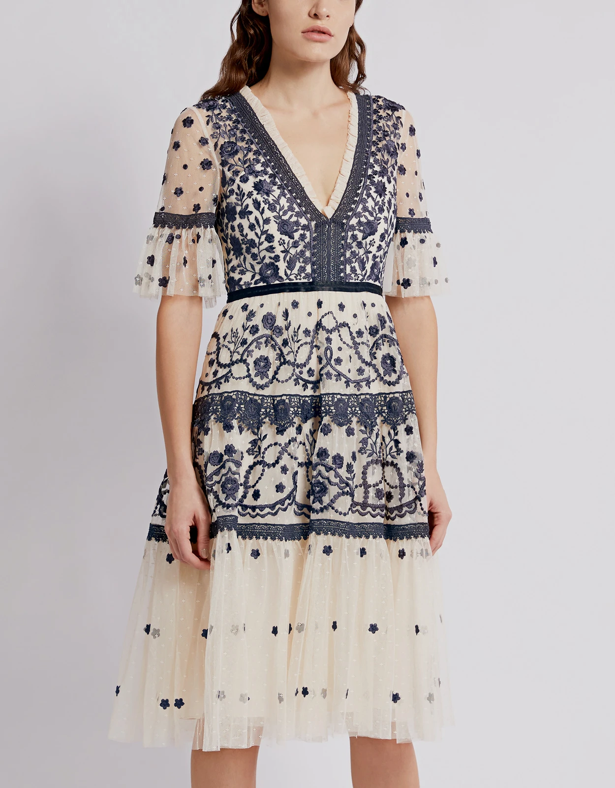 Needle & Thread Midsummer V-neck Floral Lace Knee Length Dress 7 Needle & Thread Midsummer V-neck Floral Lace Knee Length Dress - Image 5