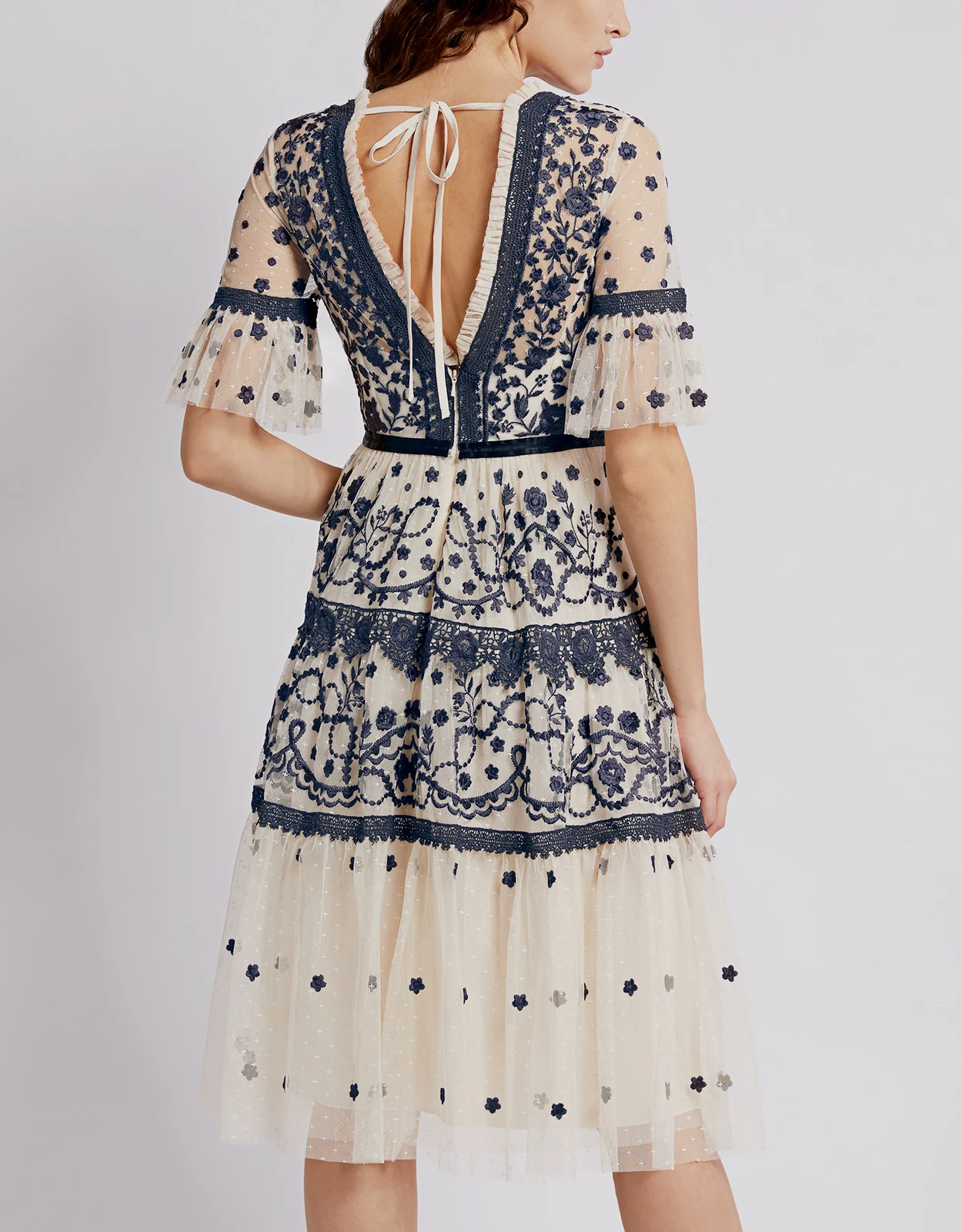 Needle & Thread Midsummer V-neck Floral Lace Knee Length Dress 8 Needle & Thread Midsummer V-neck Floral Lace Knee Length Dress - Image 6